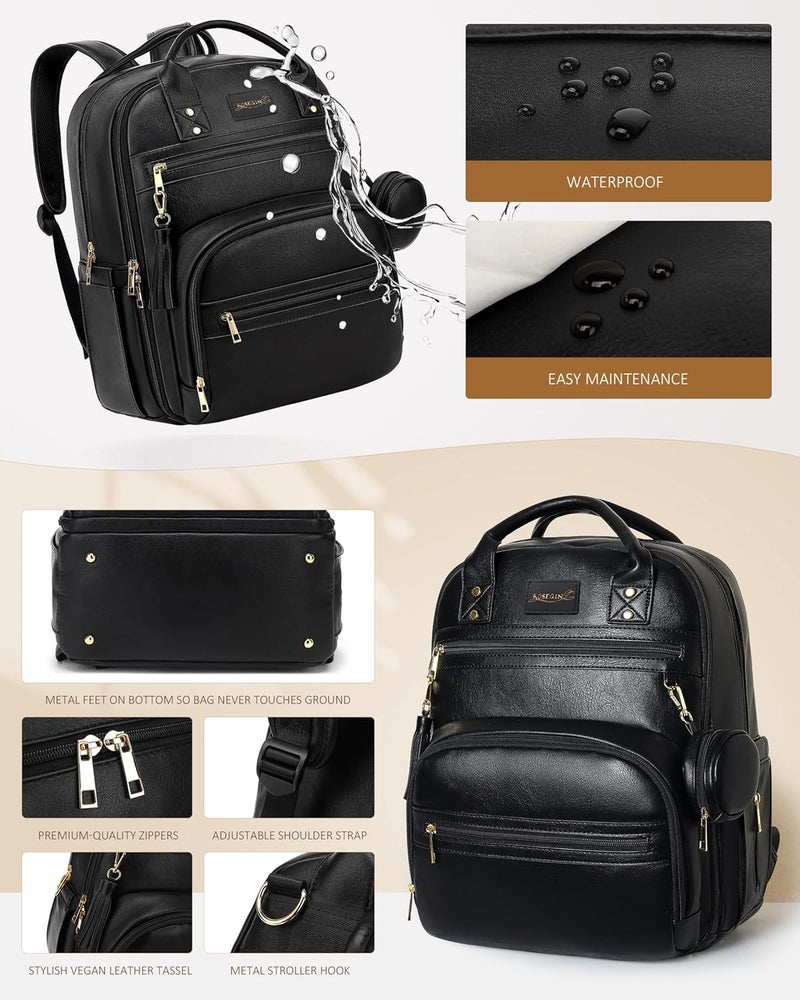 ROSEGIN Leather Baby Diaper Bag Backpack with Portable Travel Changing Pad - Image 5